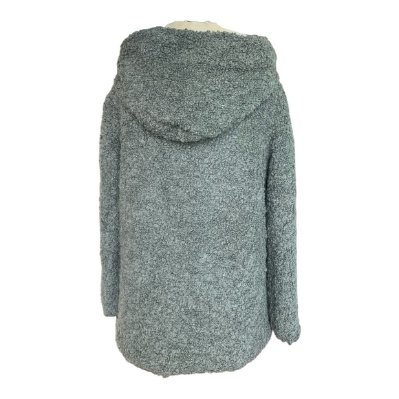 Women’s Jacket ZARA Trafaluc Grey Teddy Bear Wool Jacket Zip Front Hooded Jacket - Picture 5 of 7